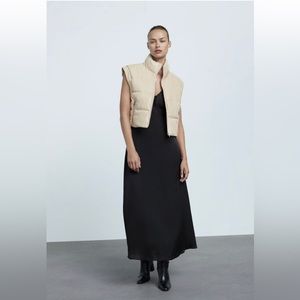 Zara Faux Leather Cropped Vest. Size M. Colour: Cream (Ecru)
